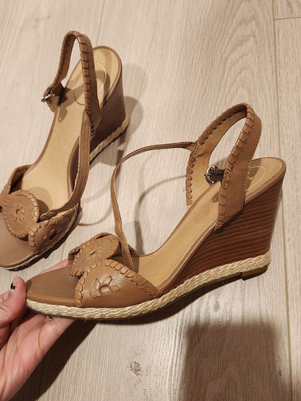 Jack Rogers Tan Leather Woven Circle Slingback Wedge